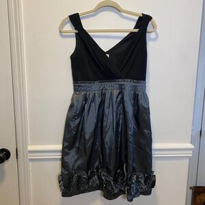 Vintage Cocktail Party Dress NW Collections Black Pewter Flower Taffeta Midi 6
